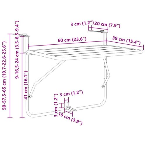 Висяща терасна маса Бяло 60 x 39 x 65 см Стомана