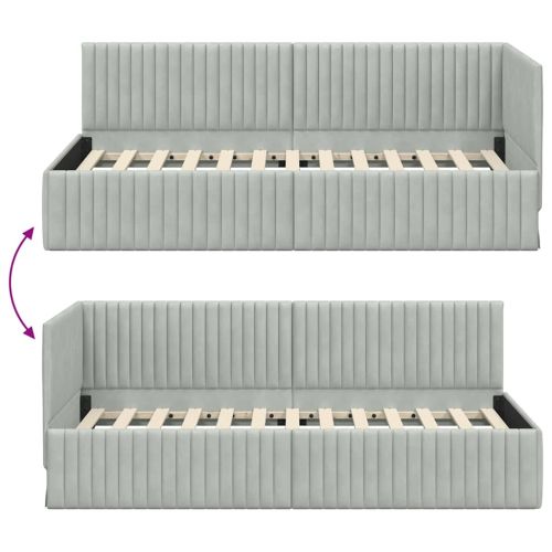 Ъглова рамка за легло Светлосиво 90 см x 190 см Кадифе