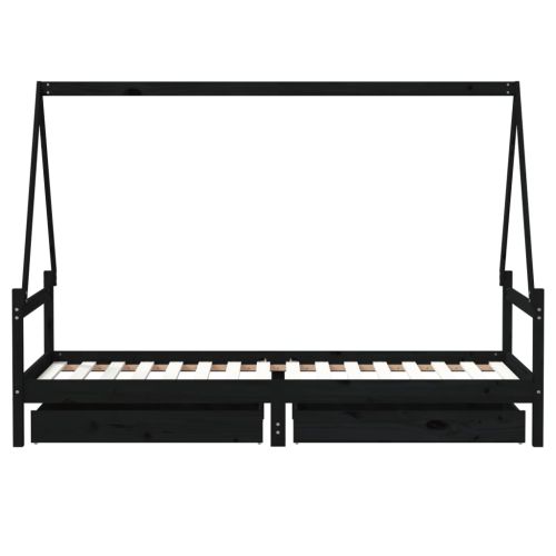 Рамка за детско легло с чекмеджета, черно, 80x200 см, чам масив