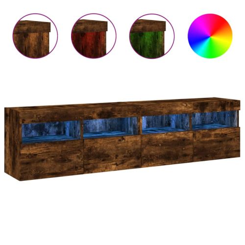 Стенни ТВ шкафове с LED лампи, 2 бр, опушен дъб, 80x30x40 см