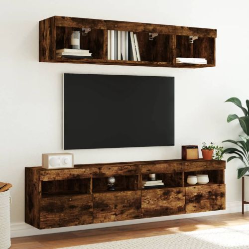Стенни ТВ шкафове с LED лампи, 2 бр, опушен дъб, 80x30x40 см