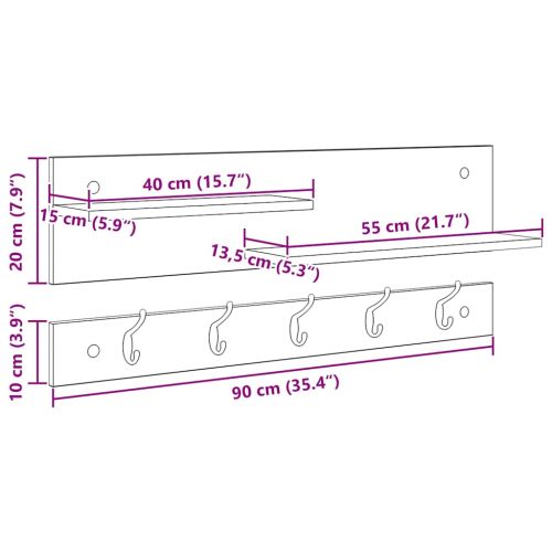 Стенен закачалка за палта с рафт Черния дъб 90 x 15 x 36 см