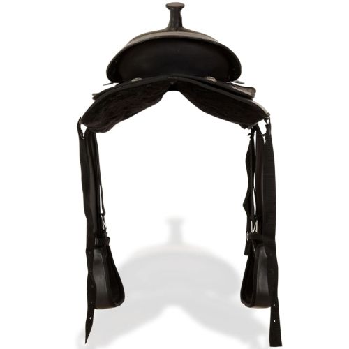Уестърн седло, оглавник и опас, естествена кожа, 17", черно