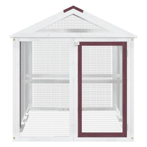 Кафез за открито, мока, 141x94x104 см, борово дърво масив