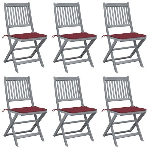 Сгъваеми градински столове, 6 бр, с възглавници, акация масив