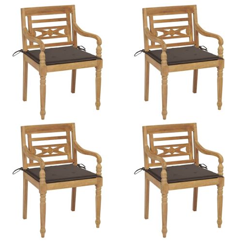 Столове Батавия с възглавници, 4 бр, тиково дърво масив