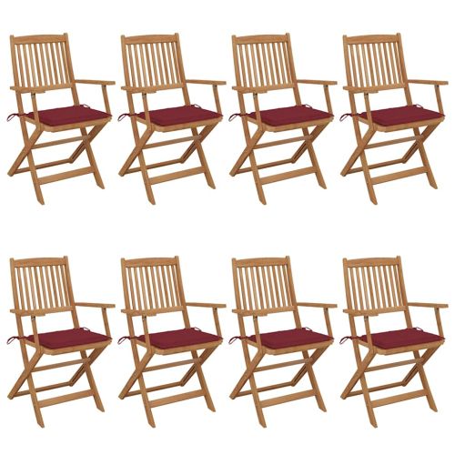 Сгъваеми градински столове, 8 бр, с възглавници, акация масив