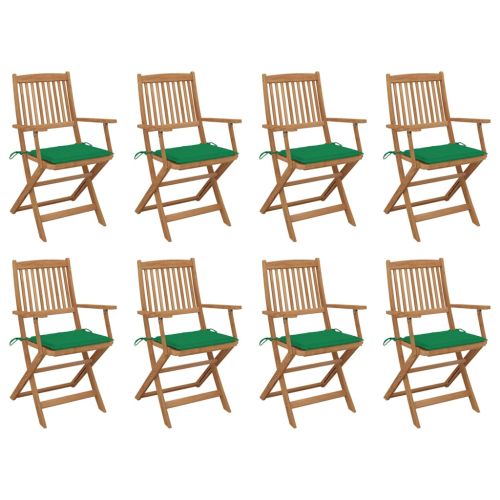 Сгъваеми градински столове с възглавници 8 бр акация масив