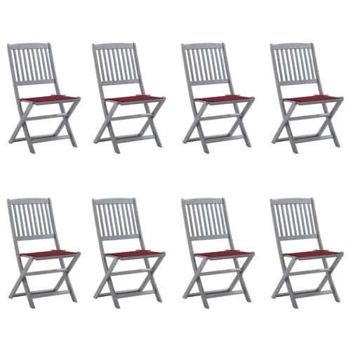 Сгъваеми градински столове, 8 бр, с възглавници, акация масив