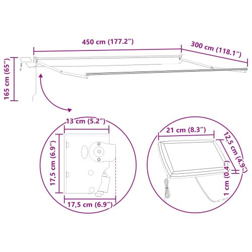 Ръчен изтеглящ сенник с LED светлини Бял 4,5 × 3 m
