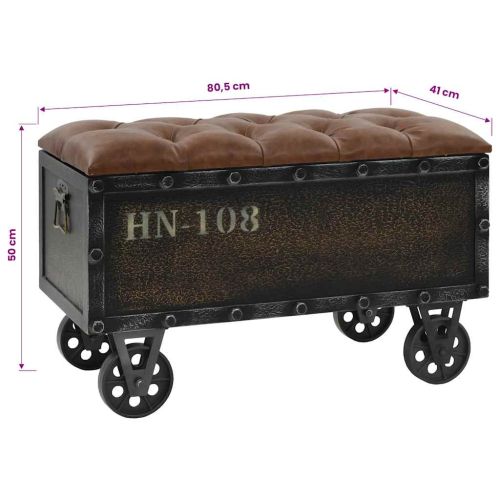 Пейка за съхранение дърво масив и изкуствена кожа 80,5x41x50 см