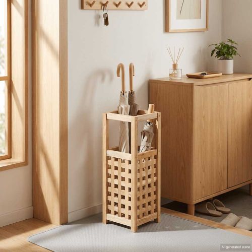 Дървена поставка за чадъри, орех масив, 18x18x50 см