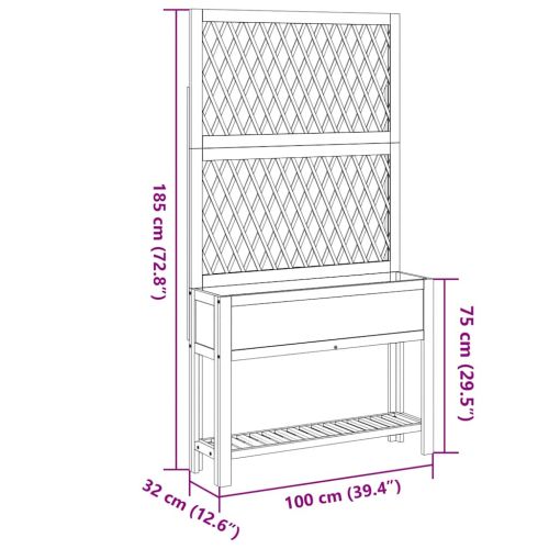 Кашпа с пергола и рафт, 100x32x185 cm, акация масив