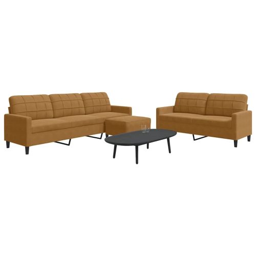 Комплект дивани от 3 части с възглавници, кафяв, кадифе