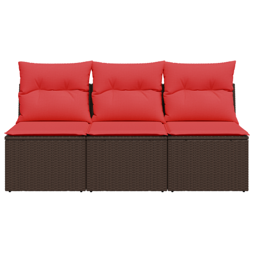 Градински диван с възглавници, 3-местен, кафяв, полиратан