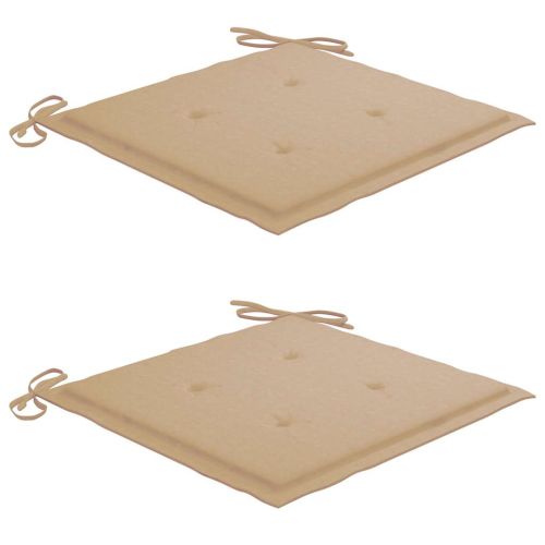 Градински столове 2 бр бежови възглавници тиково дърво масив