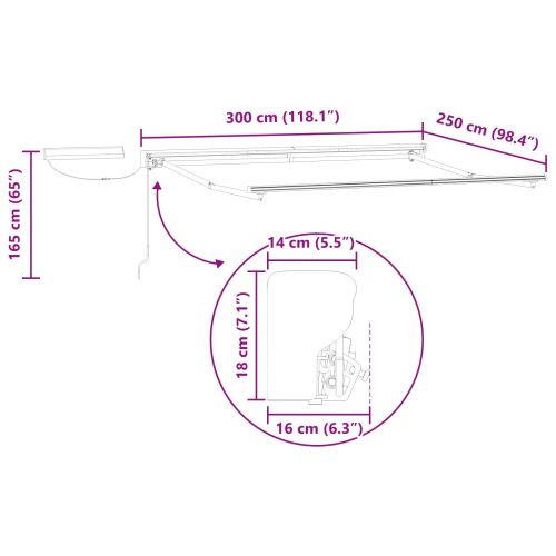 Електрически разтегателен навес Антрацит и бяло 3 x 2,5 m