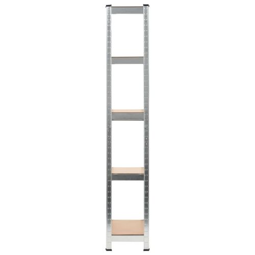 Стелажи с 5 рафта, 3 бр, сребристи, стомана и инженерно дърво