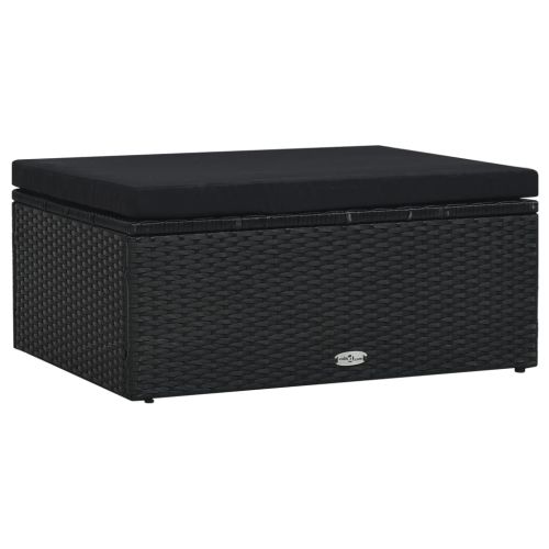 Градински комплект с възглавници, 5 части, полиратан, черен