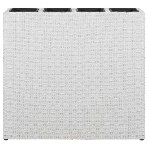 Градинска повдигната леха с 4 саксии, полиратан, бяла