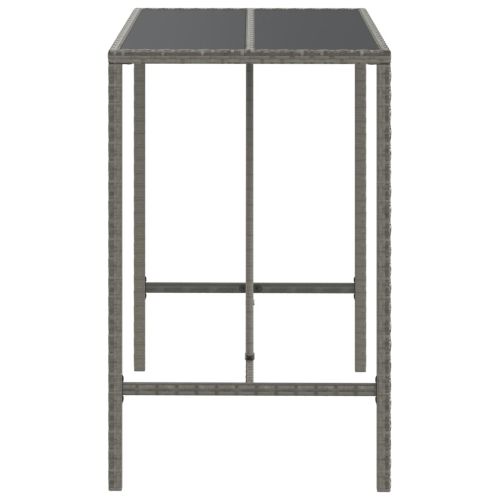 Бар маса със стъклен плот, сива, 110x70x110 см, полиратан