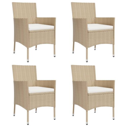 Градински комплект с възглавници, 5 части, бежов полиратан