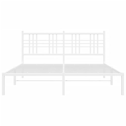 Метална рамка за легло с горна табла, бяла, 150x200 см