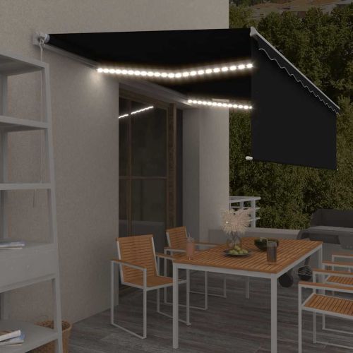 Ръчно прибиращ се сенник с щори и LED, 5x3 м, антрацит
