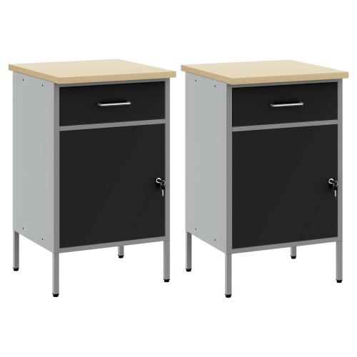 Работен кабинет с чекмедже 2 pcs Черен и Сив 100 x 55 x 85 см