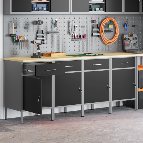 Работен кабинет с чекмедже 4 pcs Черен и Сив 200 x 55 x 85 см