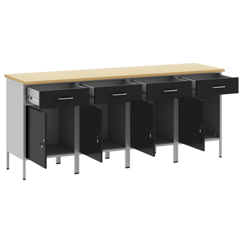 Работен кабинет с чекмедже 4 pcs Черен и Сив 200 x 55 x 85 см