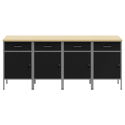 Работен кабинет с чекмедже 4 pcs Черен и Сив 200 x 55 x 85 см