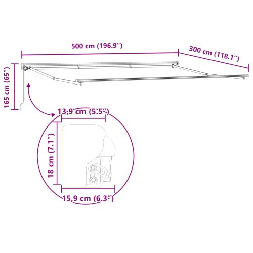 Рамка за сенник Антрацит 500 × 300 cm Полиестер с PU покритие