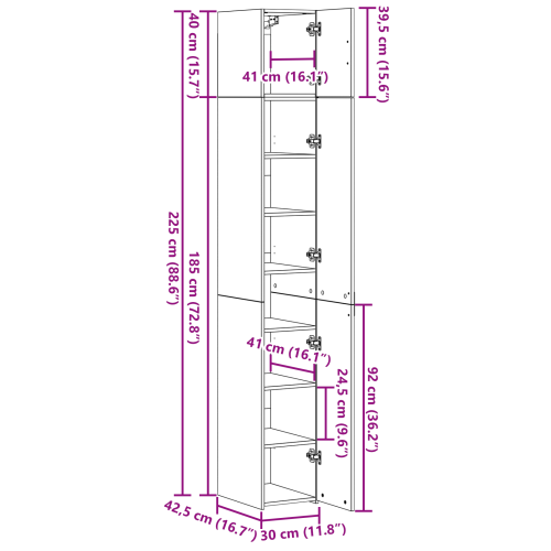 Шкаф за съхранение 3 pcs Старо дърво 30 x 42,5 x 225 см