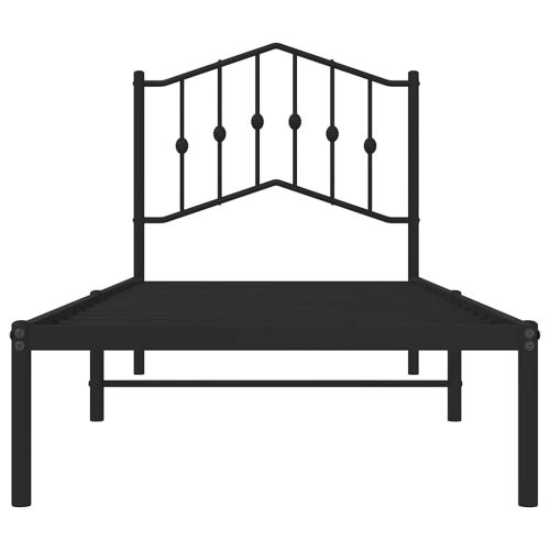 Метална рамка за легло с горна табла, черна, 90x200 см