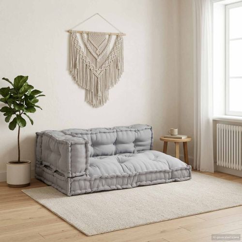 Кушон за палетен диван 3 pcs Сиво 120 x 80 x 38 см Текстил