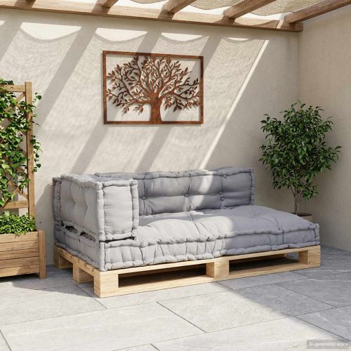 Кушон за палетен диван 3 pcs Сиво 120 x 80 x 38 см Текстил