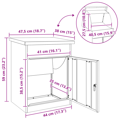 Пощенска кутия за пратки Черно 47.5 x 38 x 59 см Стомана