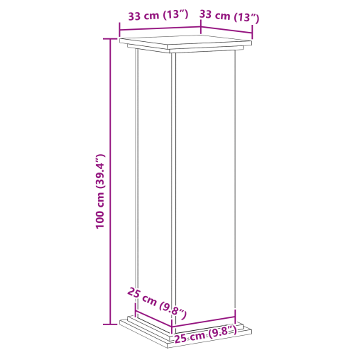 Стойка за растения Черния дъб 33 x 33 x 100 cm Инженерно дърво