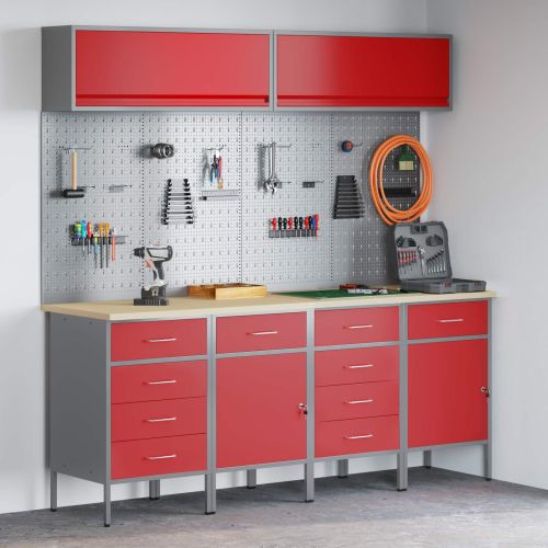 Комплект работни шкафове с чекмедже с заключване 10 pcs Червено