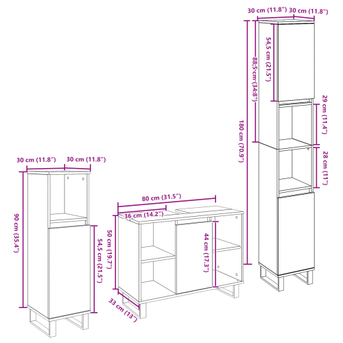 Комплект мебели за баня с врата 3 pcs Черно Инженерно дърво