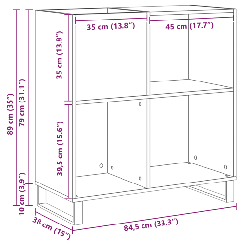 Шкаф за грамофонни плочи с рафт Черния дъб 85 x 38 x 89 см