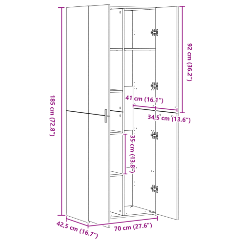 Висок шкаф 2 pcs Старо дърво 70 x 42,5 x 185 см