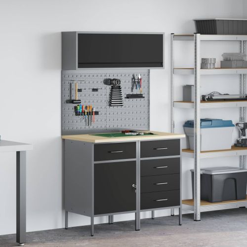 Комплект работни шкафове с чекмедже с рафт 5 pcs Черно