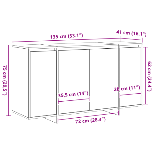 Служебен шкаф Сонома дъб 135 x 41 x 75 см Инженерно дърво