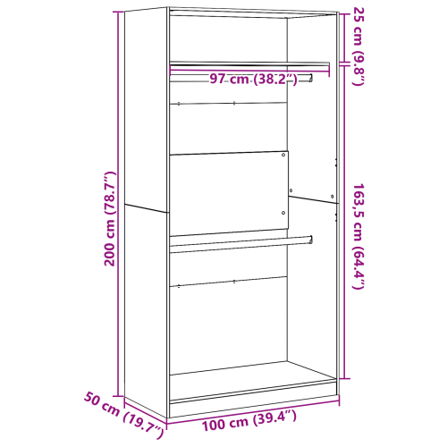 Гардероб с рафт Черния дъб 100 x 50 x 200 cm Инженерно дърво
