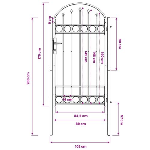 Врата за ограда с заключване Assen Сив 100 x 175 cm