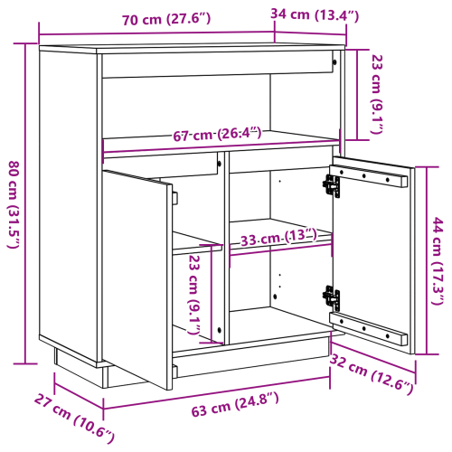 Служебен шкаф Кафяво с восъчно покритие 70 x 34 x 80 см