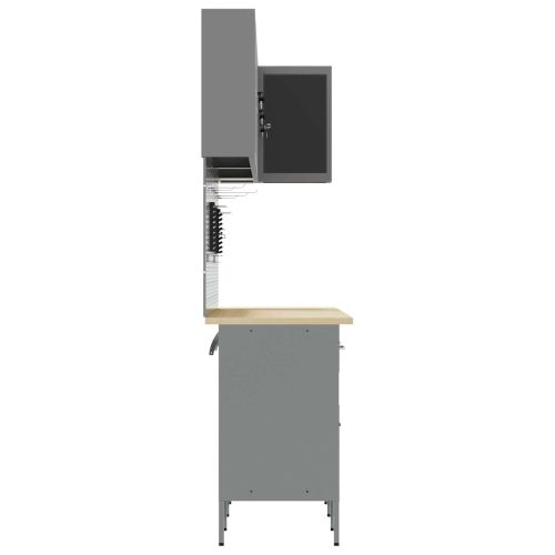 Комплект работни шкафове с чекмедже с рафт 12 pcs Черен и Сив