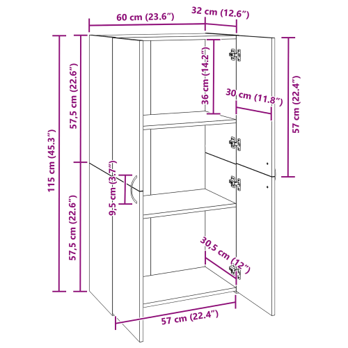 Офис шкаф с рафт Старо дърво 60 x 32 x 115 cm Инженерно дърво